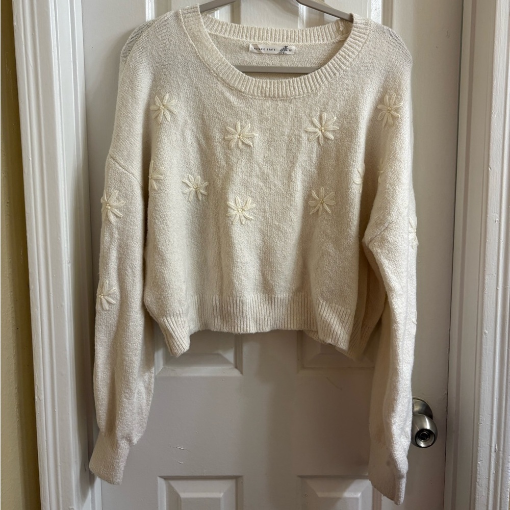 Altar'd State Ivory Daisy Crewneck Sweater